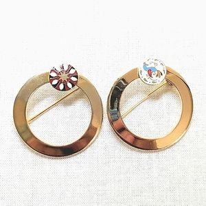 2 Vintage Dutch Hex Circle Brooches